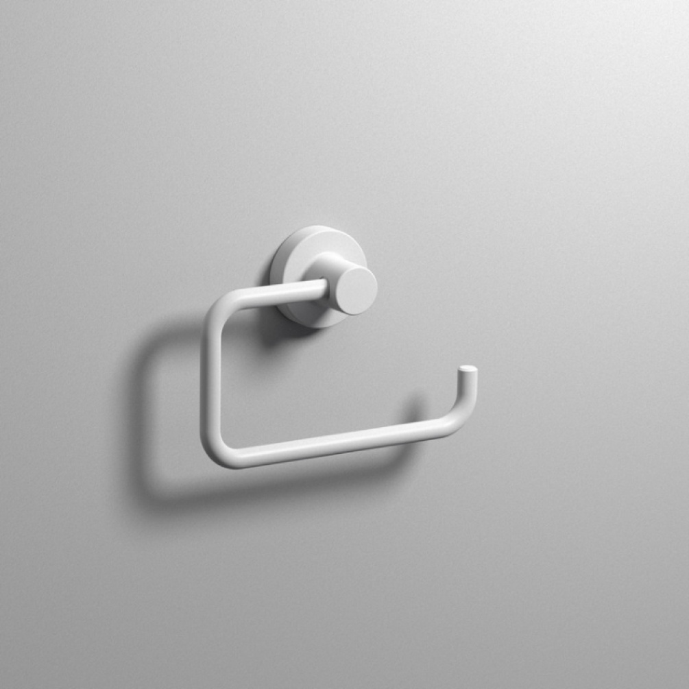 Close up product image of the Origins Living Tecno Project White Open Toilet Roll Holder